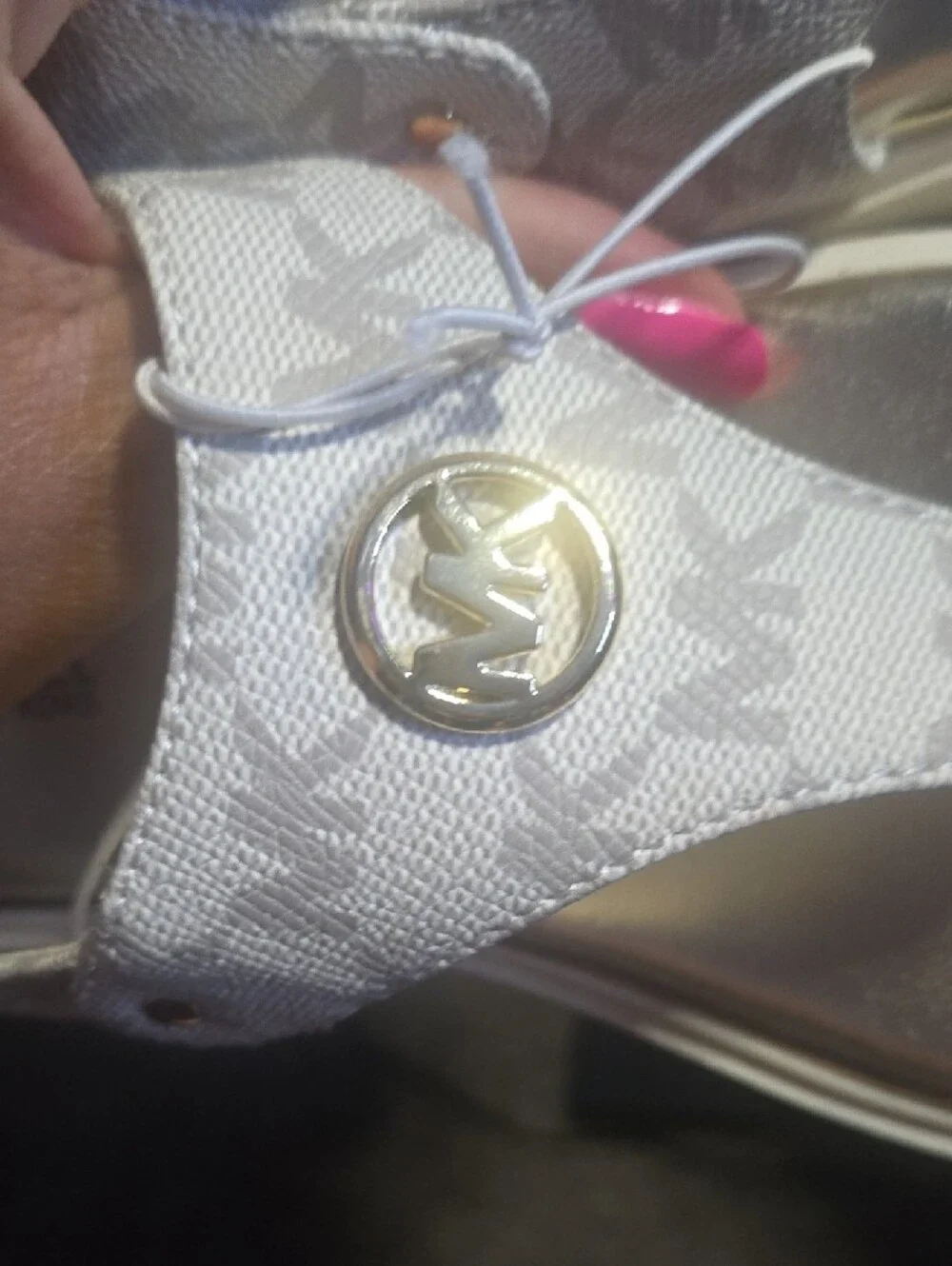 Michael Kors Metallic Silver Logo Thong Sandals -Girls